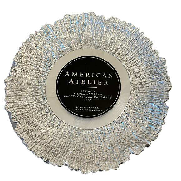 American Atelier Silver Sunbeam Charger Plates 13in Ruffled Rim Set of 4 New - Picture 8 of 15